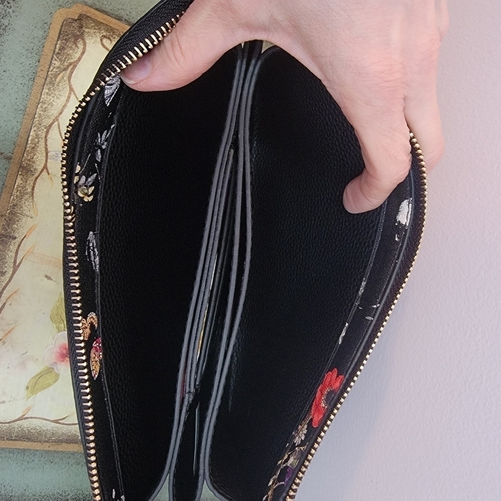 Multi Color Floral Midnight Garden Faux Saffiano Clutch / Crossbody / Wristlet - Picture 7 of 7